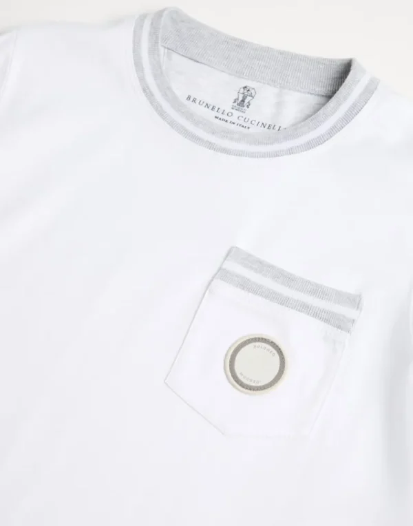 T-shirt & Camicie-Brunello Cucinelli T-shirt manica lunga in jersey di cotone con taschino e patch Bianco (CT489)