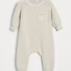 Newborn (0-24 Mesi)-Brunello Cucinelli Tuta Baby Bernie in maglia di cotone Avena (CW486)