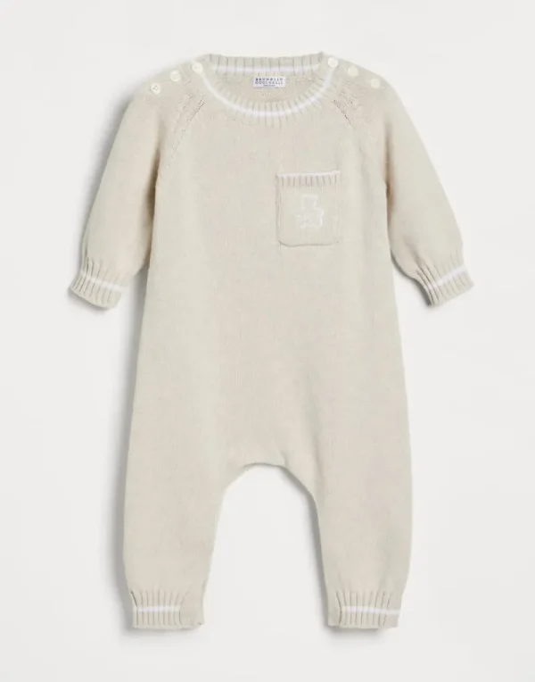 Newborn (0-24 Mesi)-Brunello Cucinelli Tuta Baby Bernie in maglia di cotone Avena (CW486)