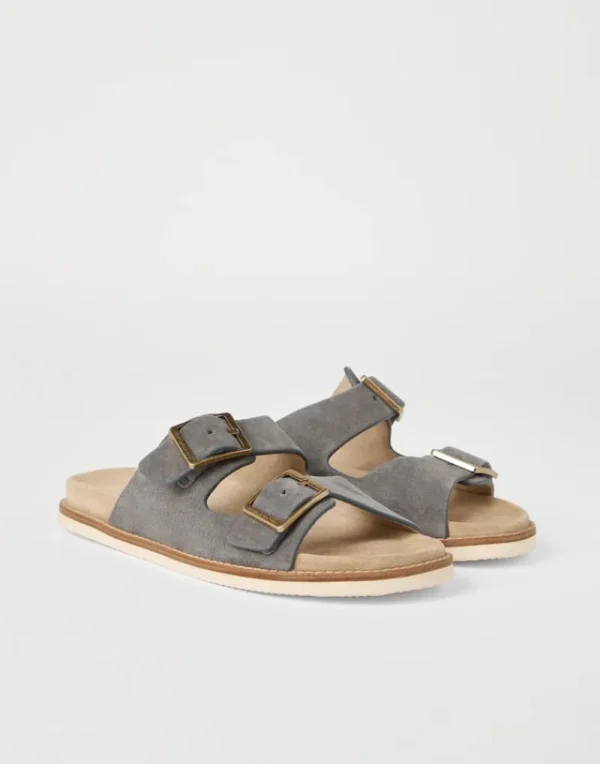 Slides & Infradito-Brunello Cucinelli Urban Slides in camoscio lavato Taupe Smoke (CAY30)